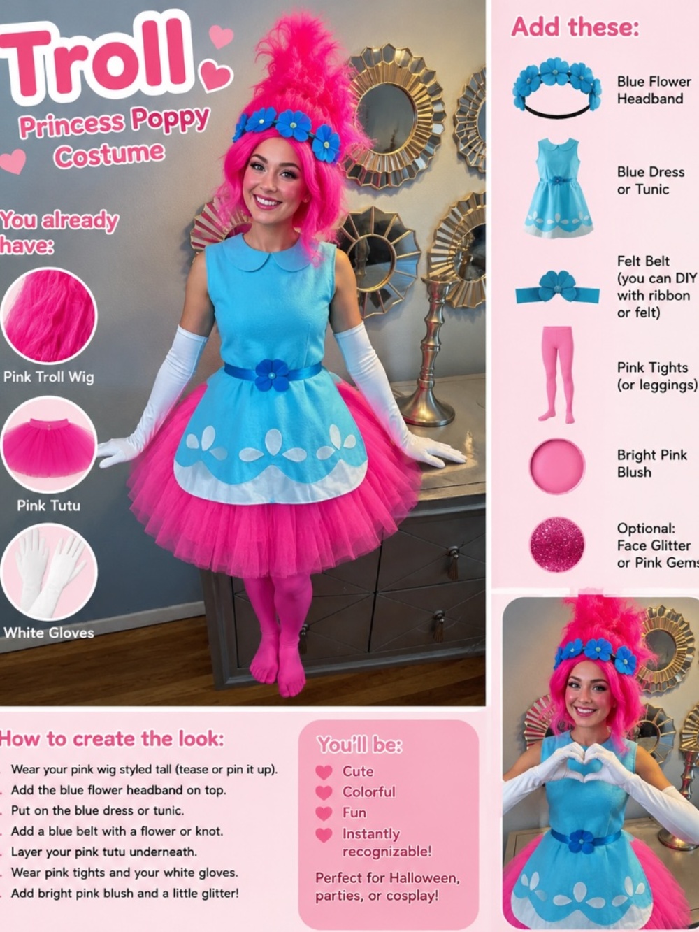 4pc Size Small Women's Troll Costume Cosplay Halloween